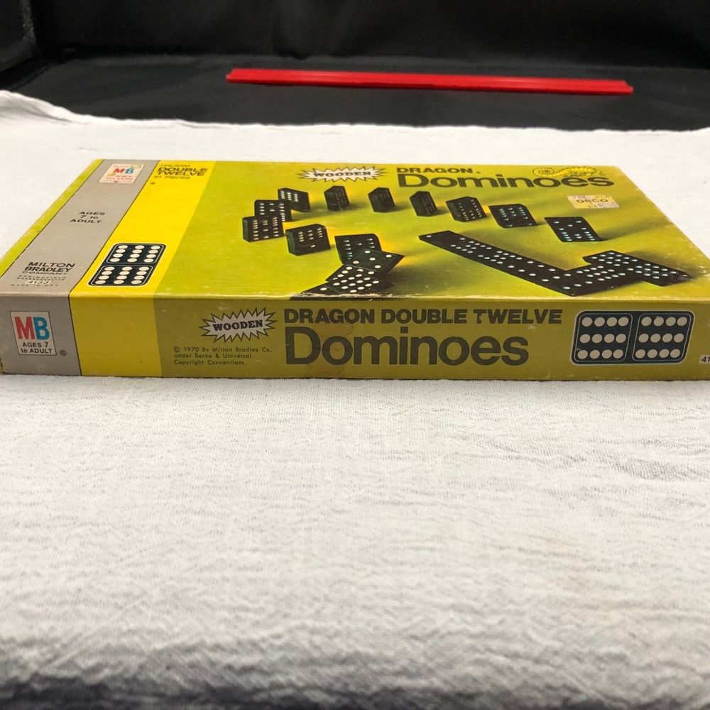 Vtg 70s Milton Bradley Wooden Dragon Dominoes Set  91 pcs Tag Intact No 4133